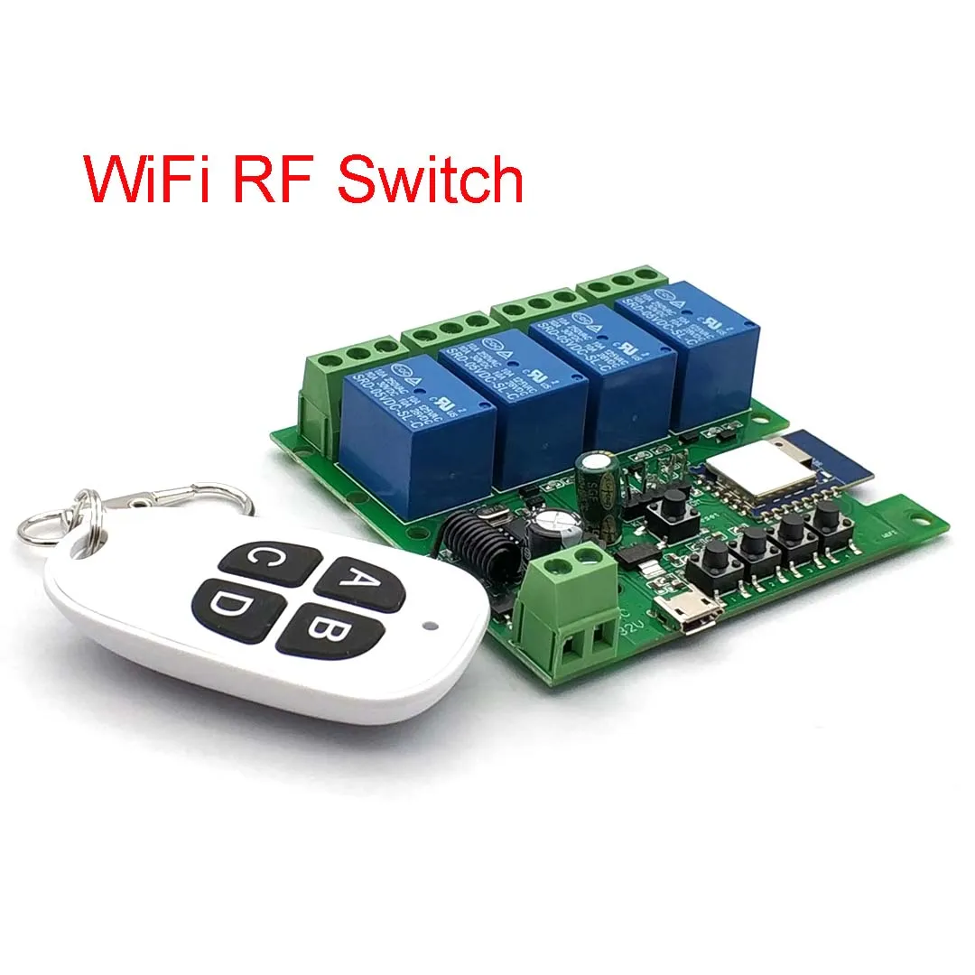 Tuya Wifi Switch 4-Way Module 10A Rele Relay Controller DC/AC 7-32V 12V 24V 220V 110V Smart Life Jog Self-locking Relay Module