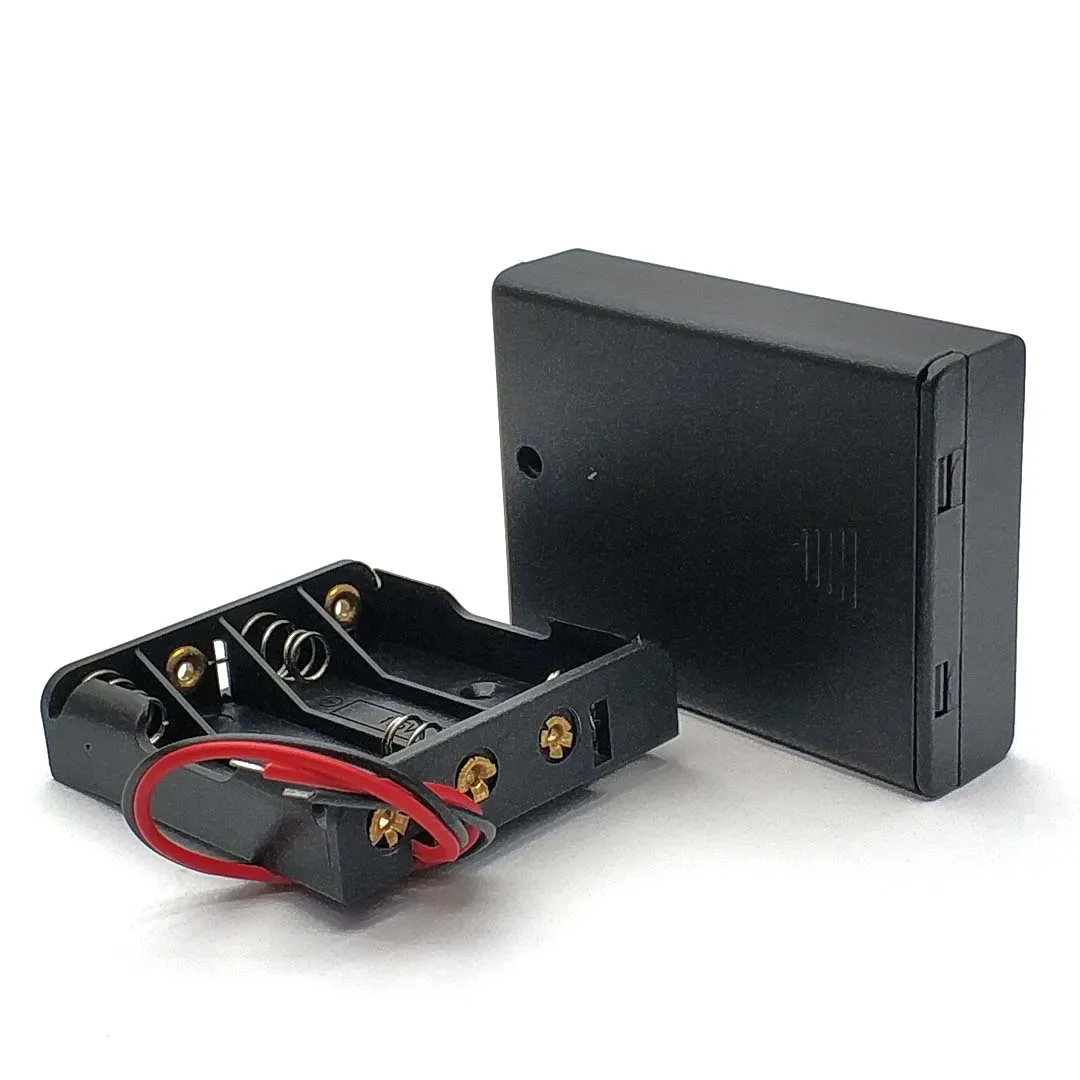 4 Slot AAA Battery Case Box Holder with Leads Cover - Image 3