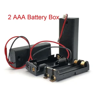 2 Slot AAA Battery Case Box Holder with Leads