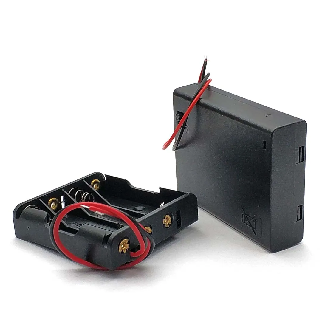 4 Slot AAA Battery Case Box Holder with Leads Cover - Image 2